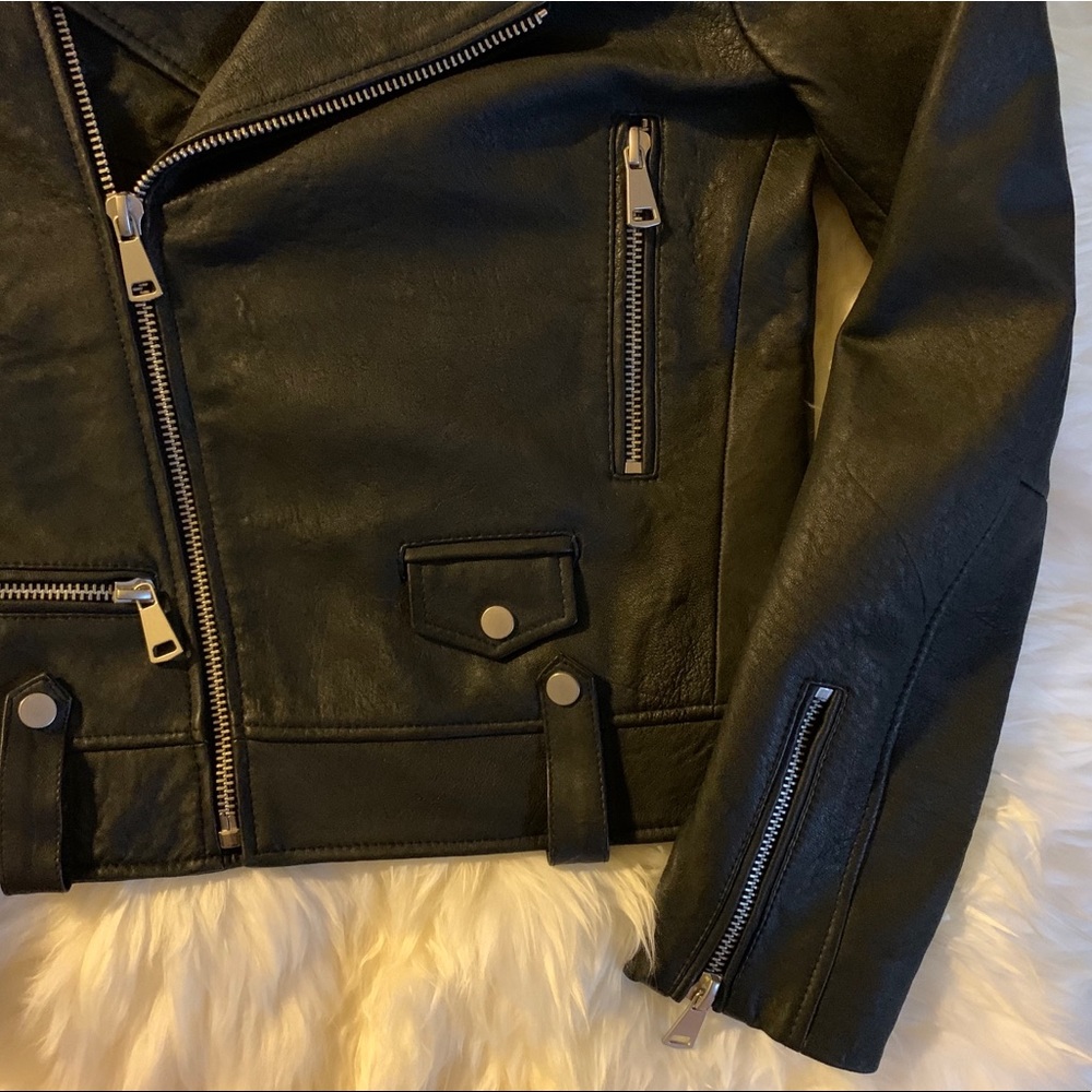 7 For All Mankind Black Leather Moto Jacket Size S - Picture 3 of 9